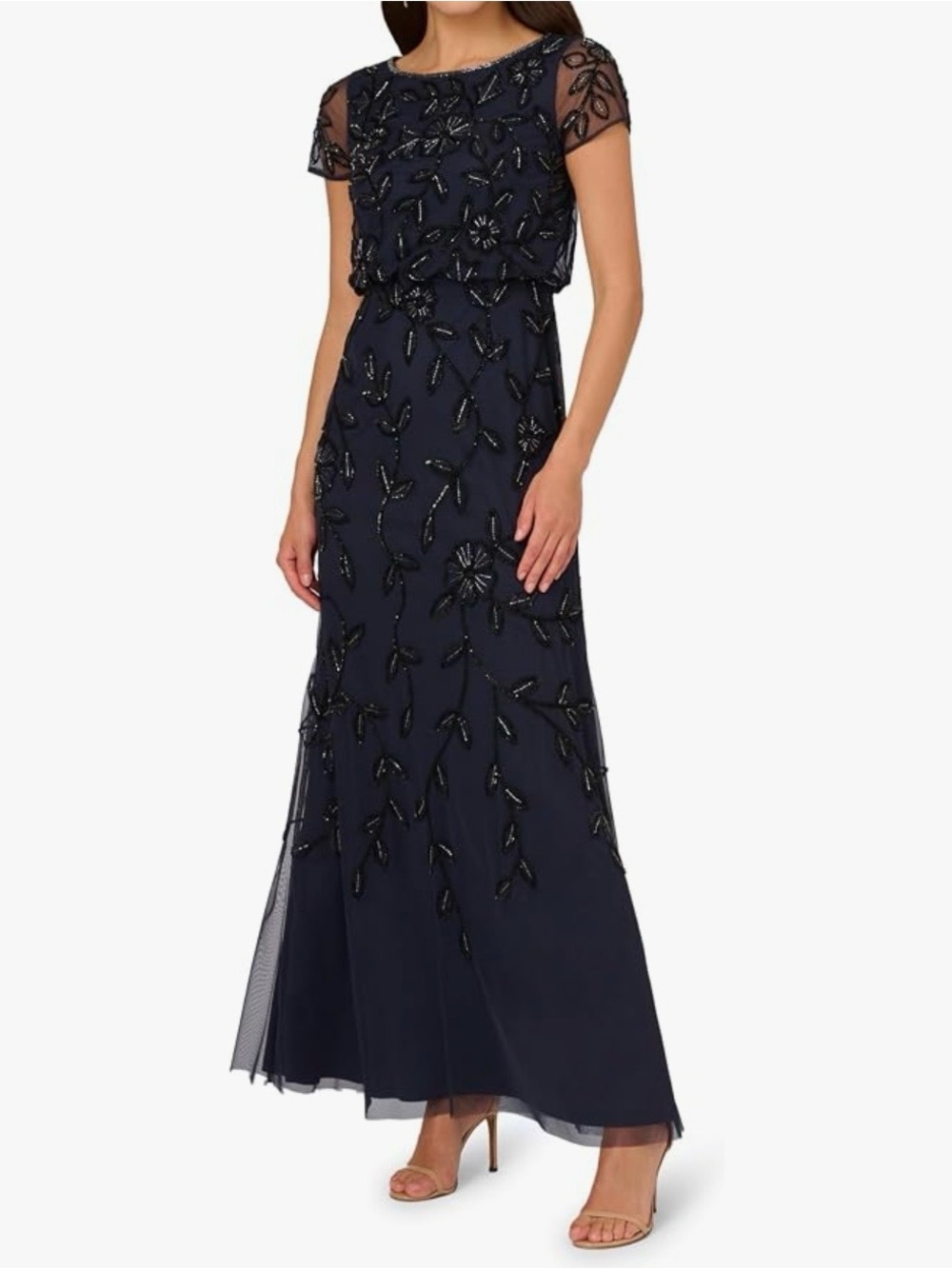 Papell Studios Navy Beaded Gown